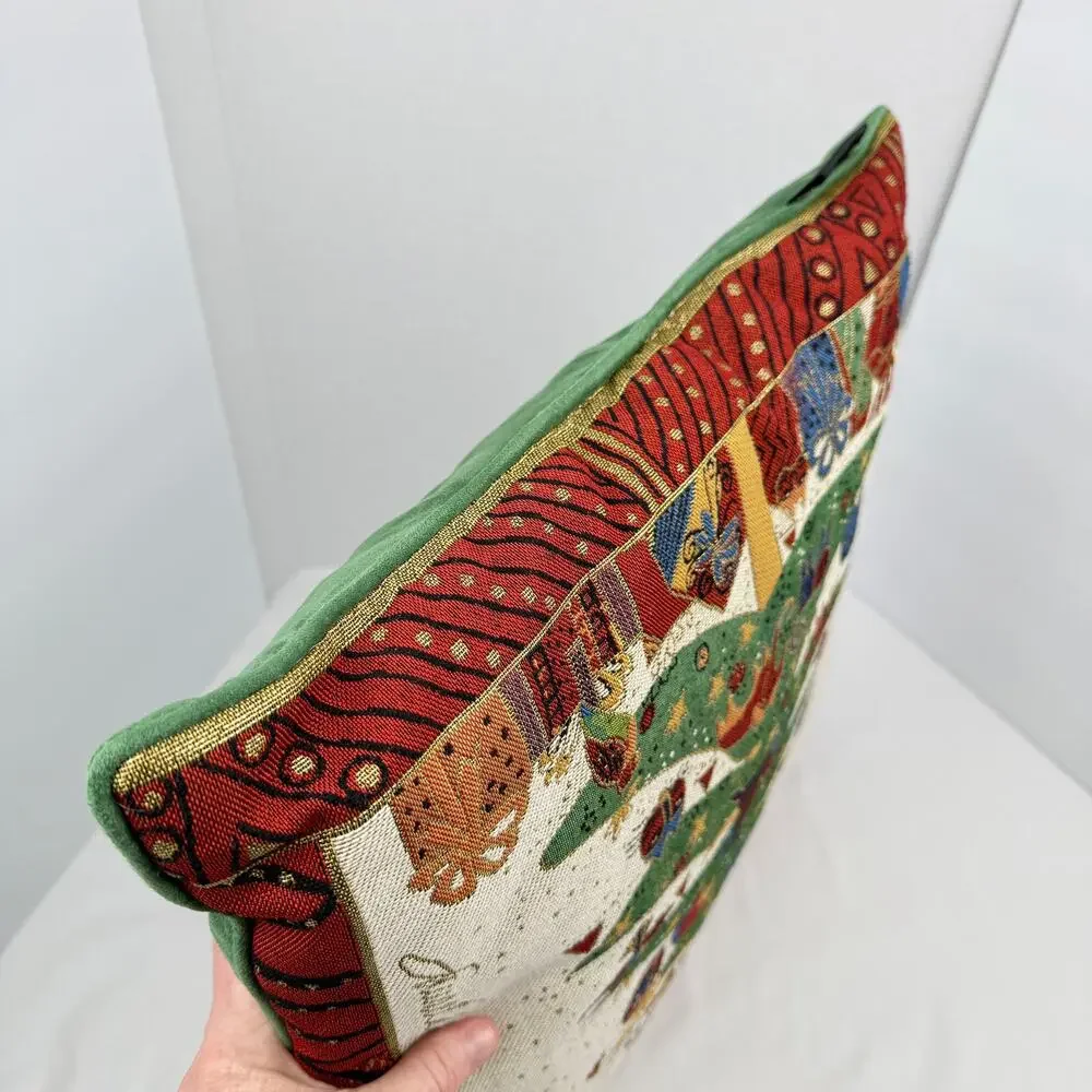 Vintage Laurel Burch Christmas Tree Tapestry Pillow Holiday Folk Art 18x18 90s